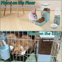 kathson Hanging Automatic Rabbit Pet Food and Water Dispenser, Auto Gravity Bunny Feeders for Cages, Detachable Self-Feeding Feeder and Waterer Set for Ferrets Chinchilla Hedgehog (Light Blue)