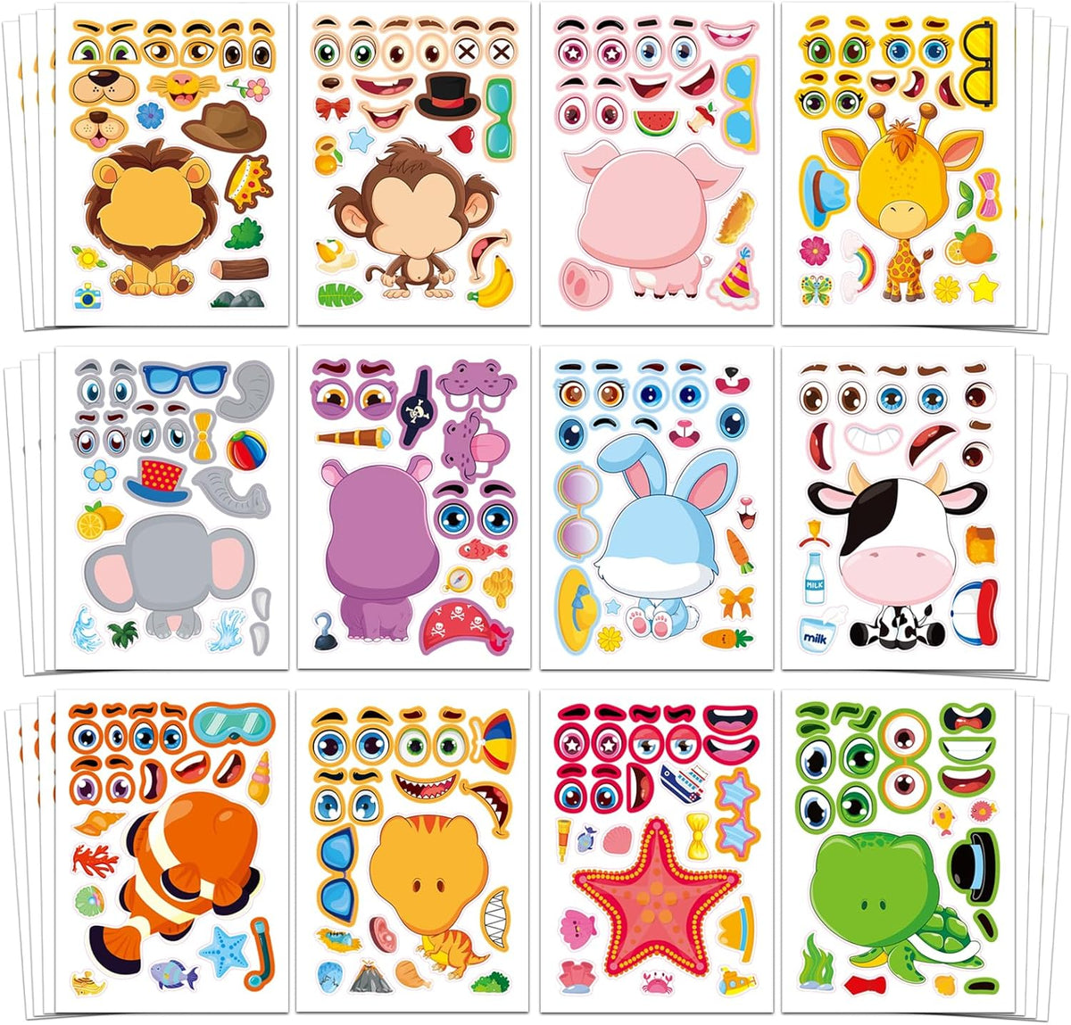 48 Fall Make-a-Face Sticker Sheets for Kids - Cute Animals