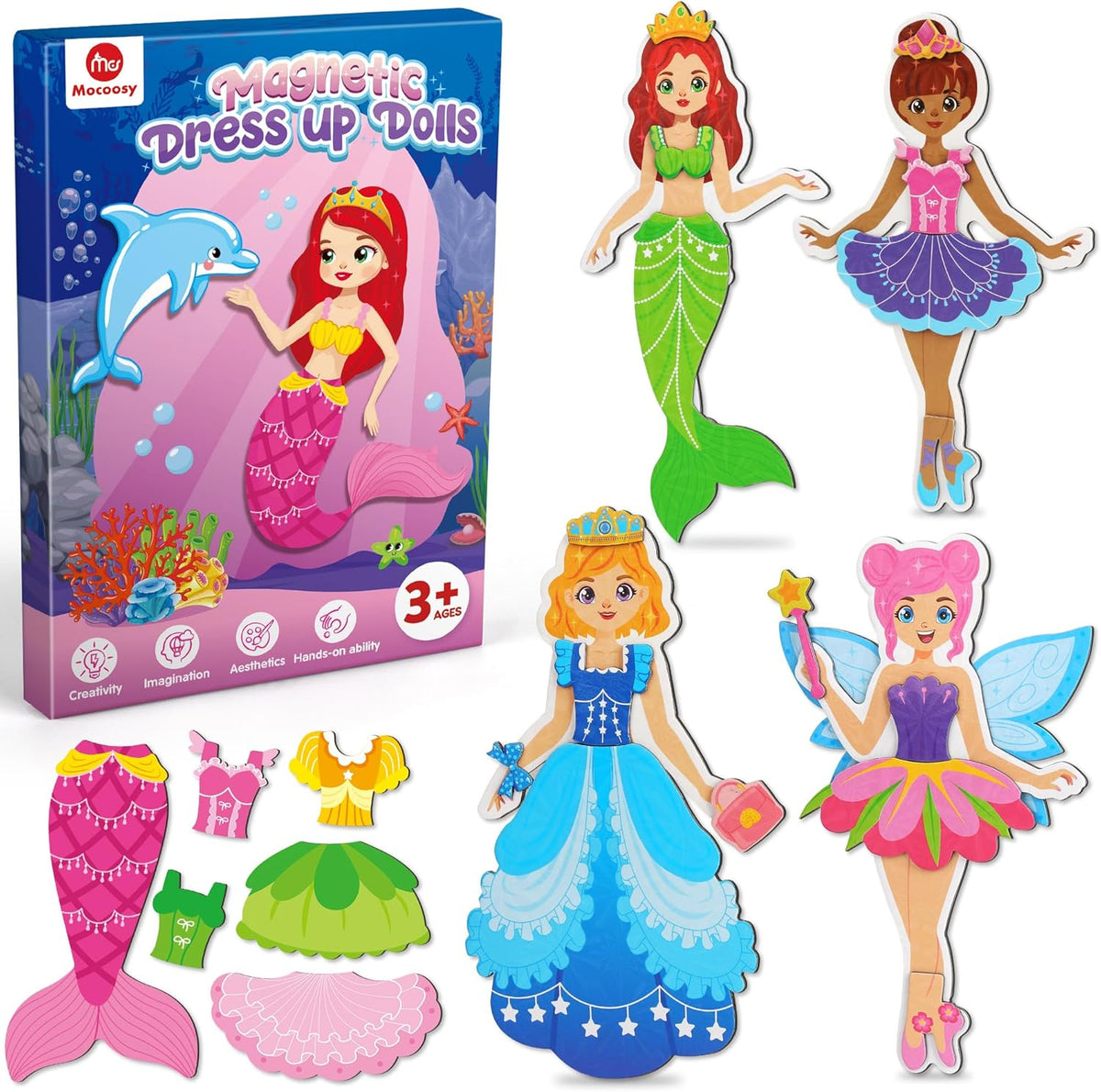 Mocoosy Magnetic Dress Up Dolls for Girls - Princess/Mermaid/Fairy/Ballerina