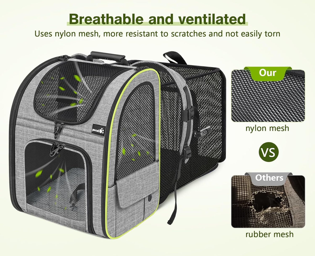 pecute Cat Backpack Expandable - Grey with Shade Cover / 15.4"L x 11.0"W x 19.0"H / Mesh Window - image 4
