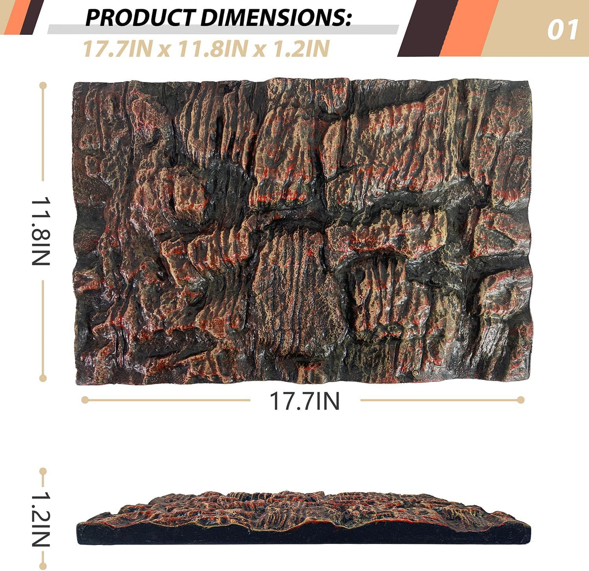 4pcs Rock Terrarium Background, 3D Reptile Tank Background Board - brown-17.7"*11.8"（1pcs） - image 2