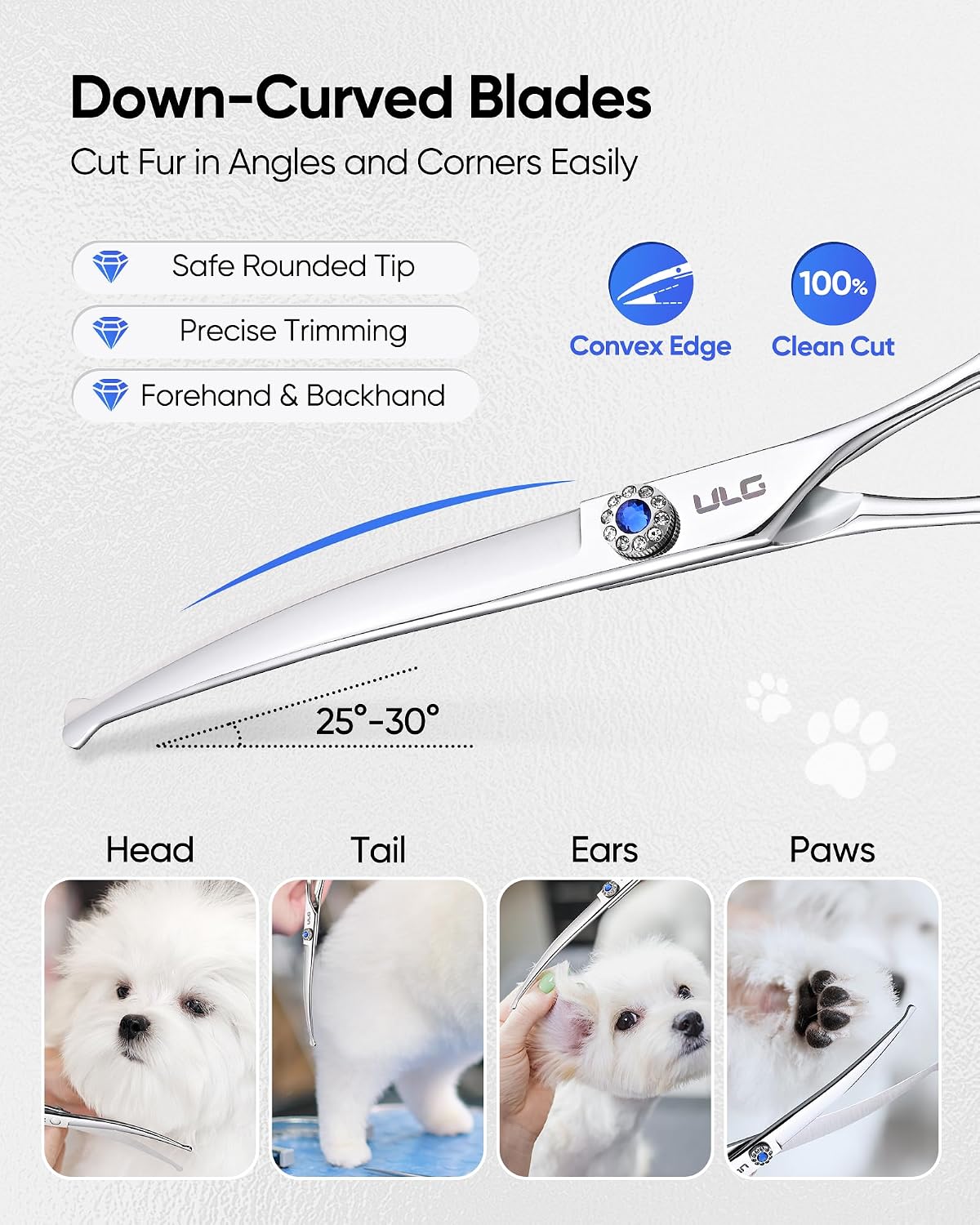 ULG Curved Dog Grooming Shears, 440C Stainless Steel - 7.0 Inch (Curved) - image 4
