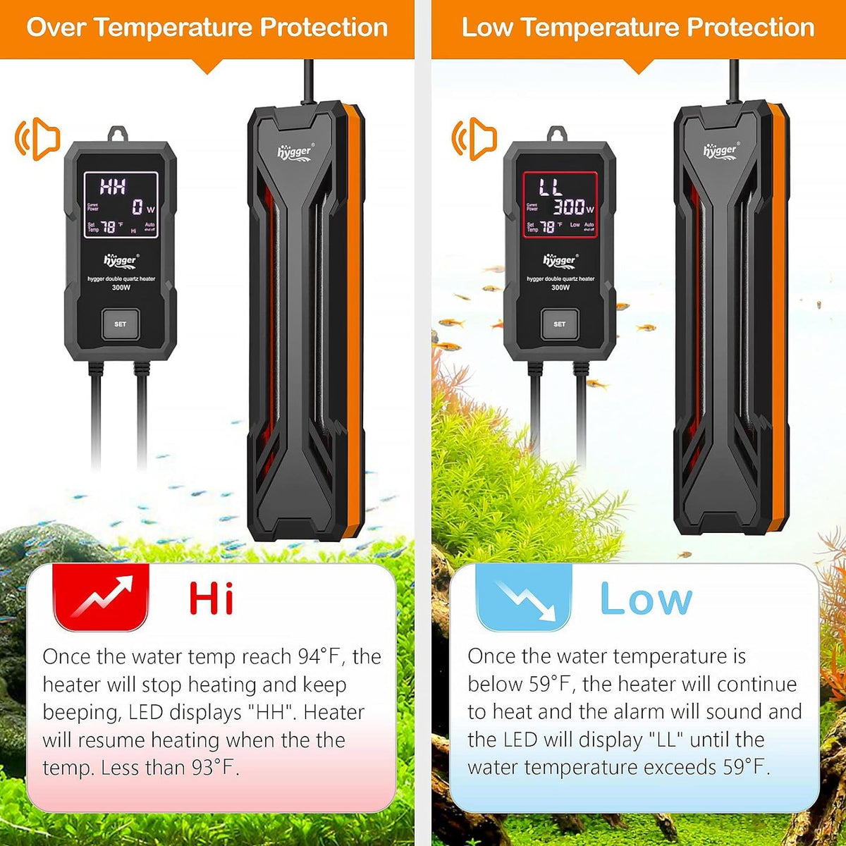 hygger Aquarium Heater 300W/500W/800W/1000W - 300W for 40-80 Gallon - image 3