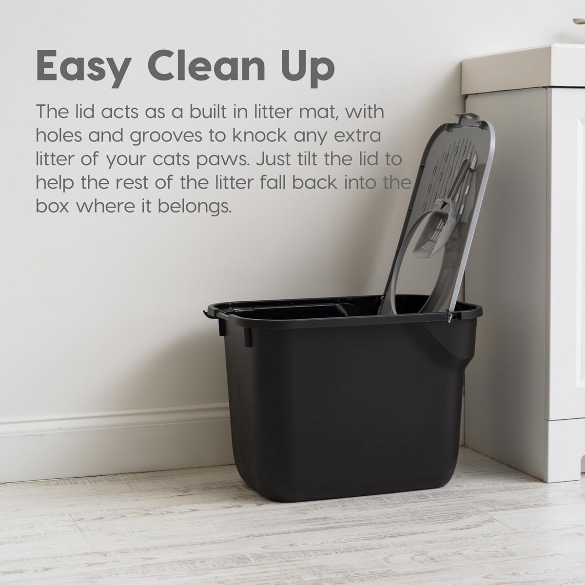 IRIS USA High Sided Cat Litter Box, Scatter Shield - Top Entry / Black - image 3