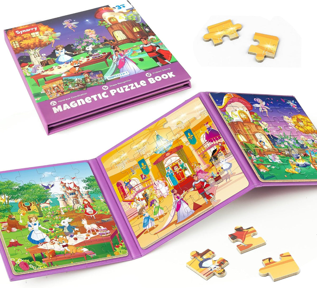 SYNARRY magnetic dinosaur puzzle book with three colorful dinosaur scenes - view 6