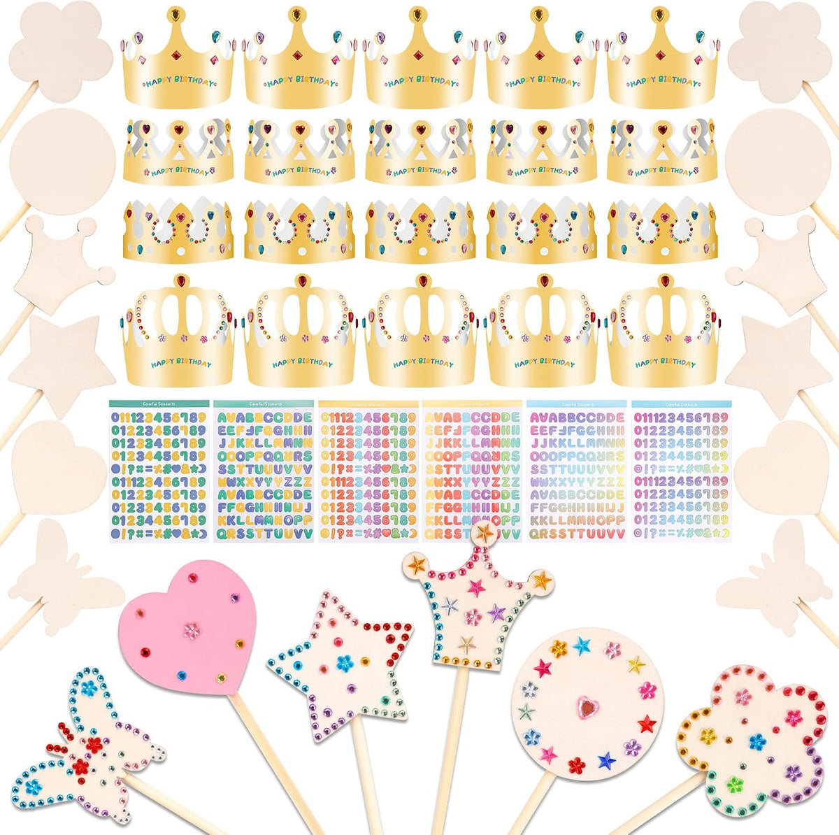 Pllieay princess fairy wands craft kit with 18 unfinished wooden wands and diamond stickers - view 2