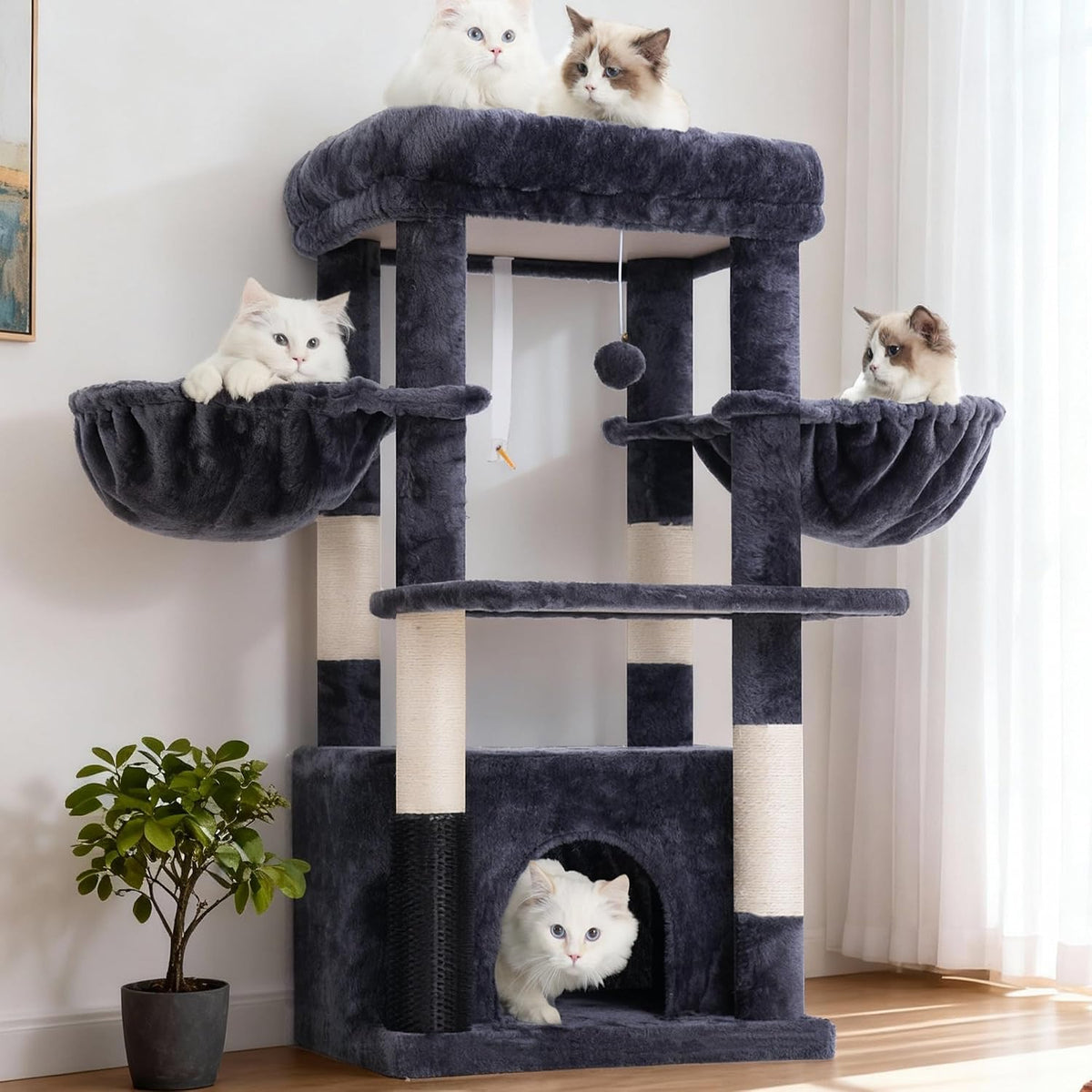 Hey-brother Cat Tree Tower with Large Platform, Spacious Condo - Smoky Gray / 35.4 Inches