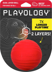 Playology Durable Large Dual Layer Dog Ball, Peanut Butter Scent - Jumbo / Beef