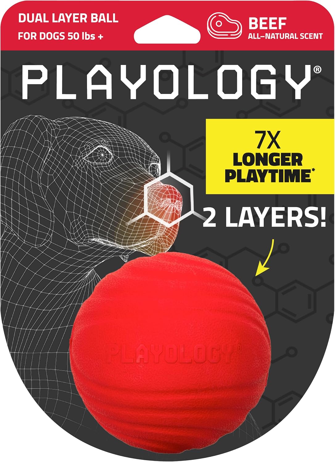 Playology Durable Large Dual Layer Dog Ball, Peanut Butter Scent - Jumbo / Beef