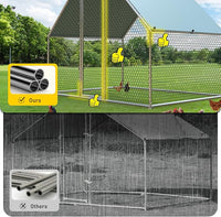 1.26’’ Large Metal Chicken Coop Walk in, Chicken Pen for Chickens, Outdoor Chicken Runs Coops Dog Kennel, Spire Roofed Chicken Runs for Yard with Anti-Ultraviolet Cover(9.8’Lx6.6’Wx6.4’H)