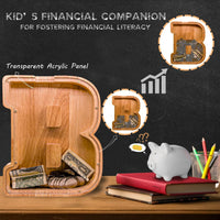 JOOMLAFLY Wooden Letter Piggy Bank for Kids 9"Clear Coin Bank - B / Initial-9" - image 3