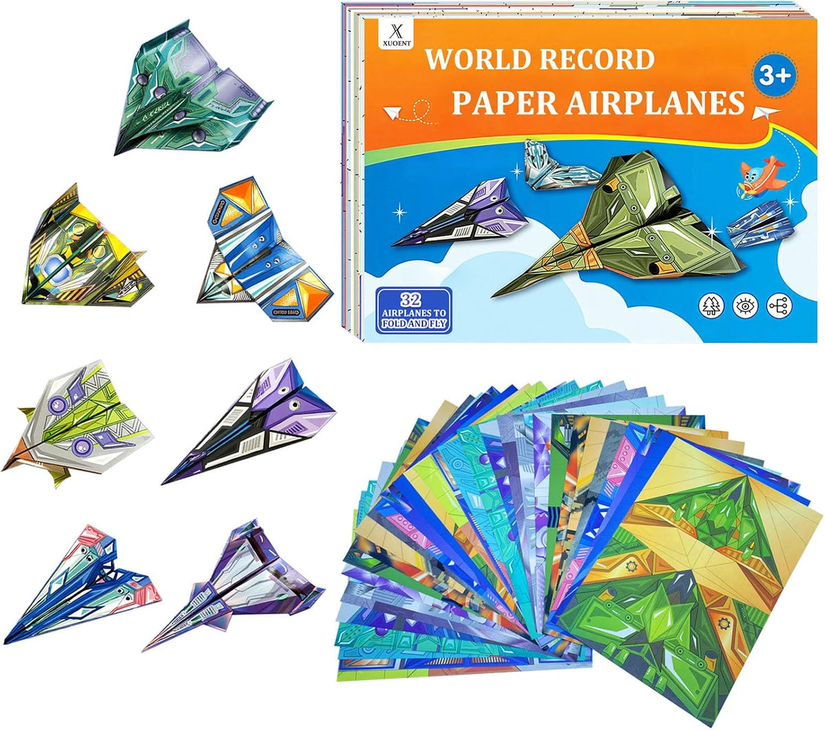 Paper Airplane Kits with 16 Classic Designs - Orange