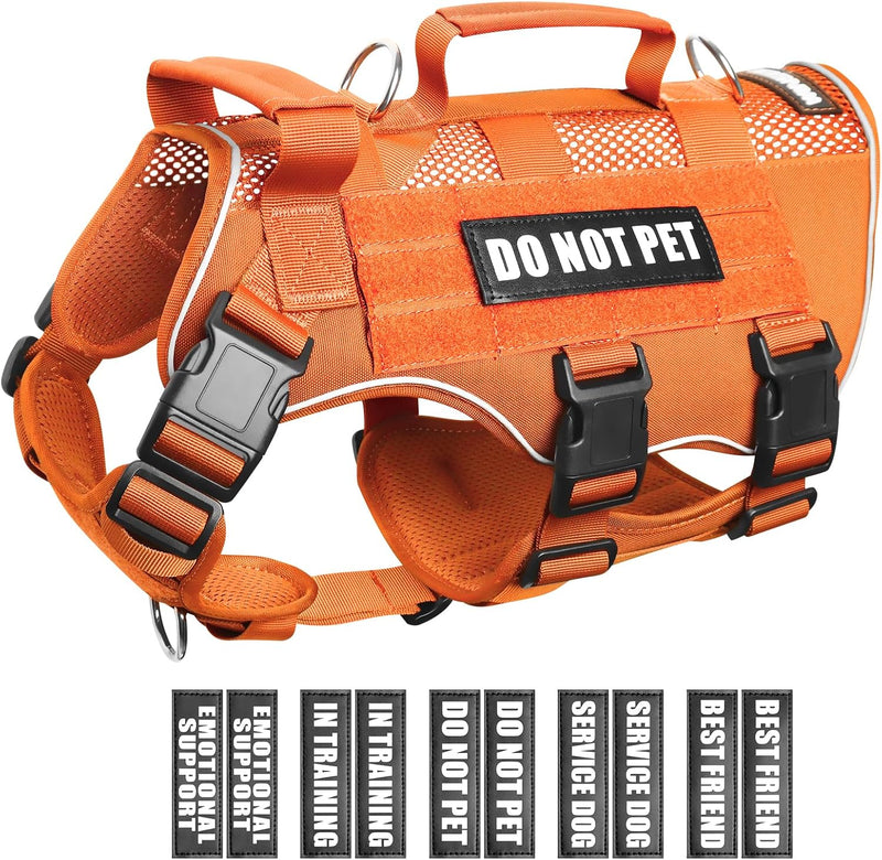 WINSEE Tactical Molle Vest Mesh Dog Harness with 10 Removale Pet - X-Large / Orange