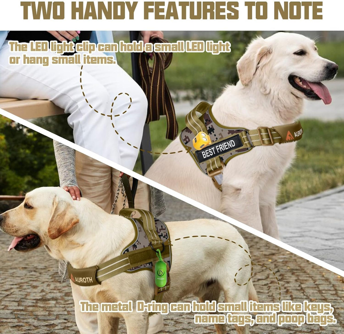AUROTH Dog Harness for Large Dogs No Pull Tactical Harness and Leash - Desert Camo / L(Neck:19.7"-25.6",Chest:26"-33.9") - image 4