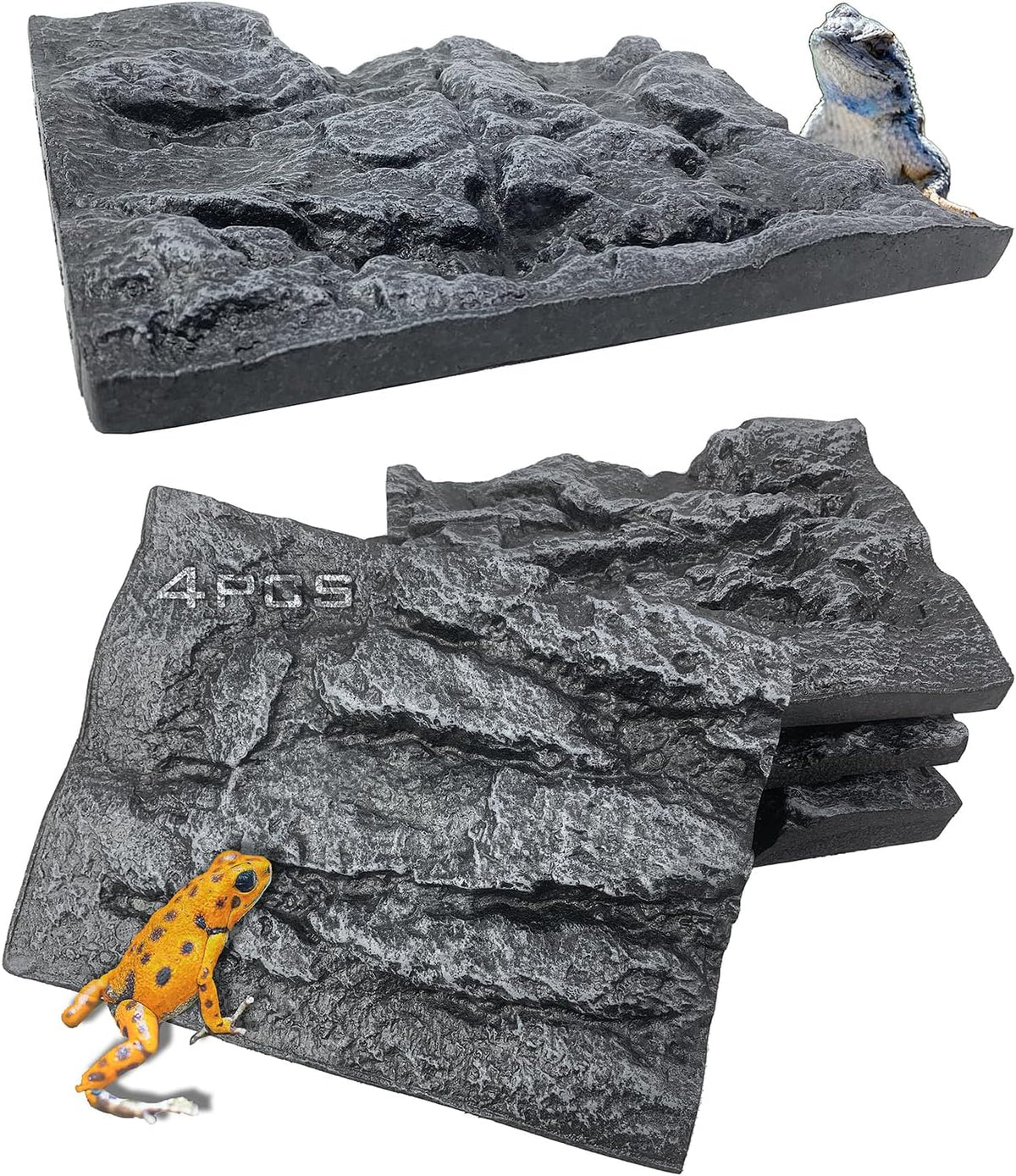 4pcs Rock Terrarium Background, 3D Reptile Tank Background Board - grey-11.8"*8.8"（4pcs）