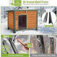 GUTINNEEN Heated Dog House Outdoor 35.5" Large Dog Kennel with Metal Frame Insulated Dog Crate Cage for Large Dogs Outside with Heater and Insulated Liner, Brown