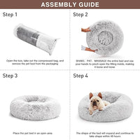 Love's cabin Calming Cat Bed for Indoor Cats,Anti-Anxiety Donut Round Dog Bed,Fluffy Faux Fur Washable Pet Bed for Small Medium Dogs and Cats,Grey,24in