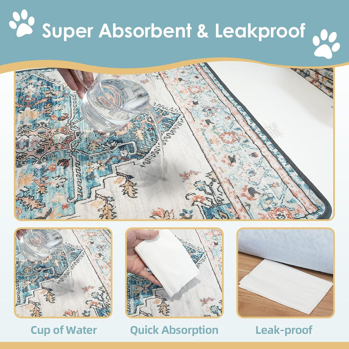 Washable Pee Pad for Dogs - Blue Medallion / 48" x 48" (2 Pack) - image 4