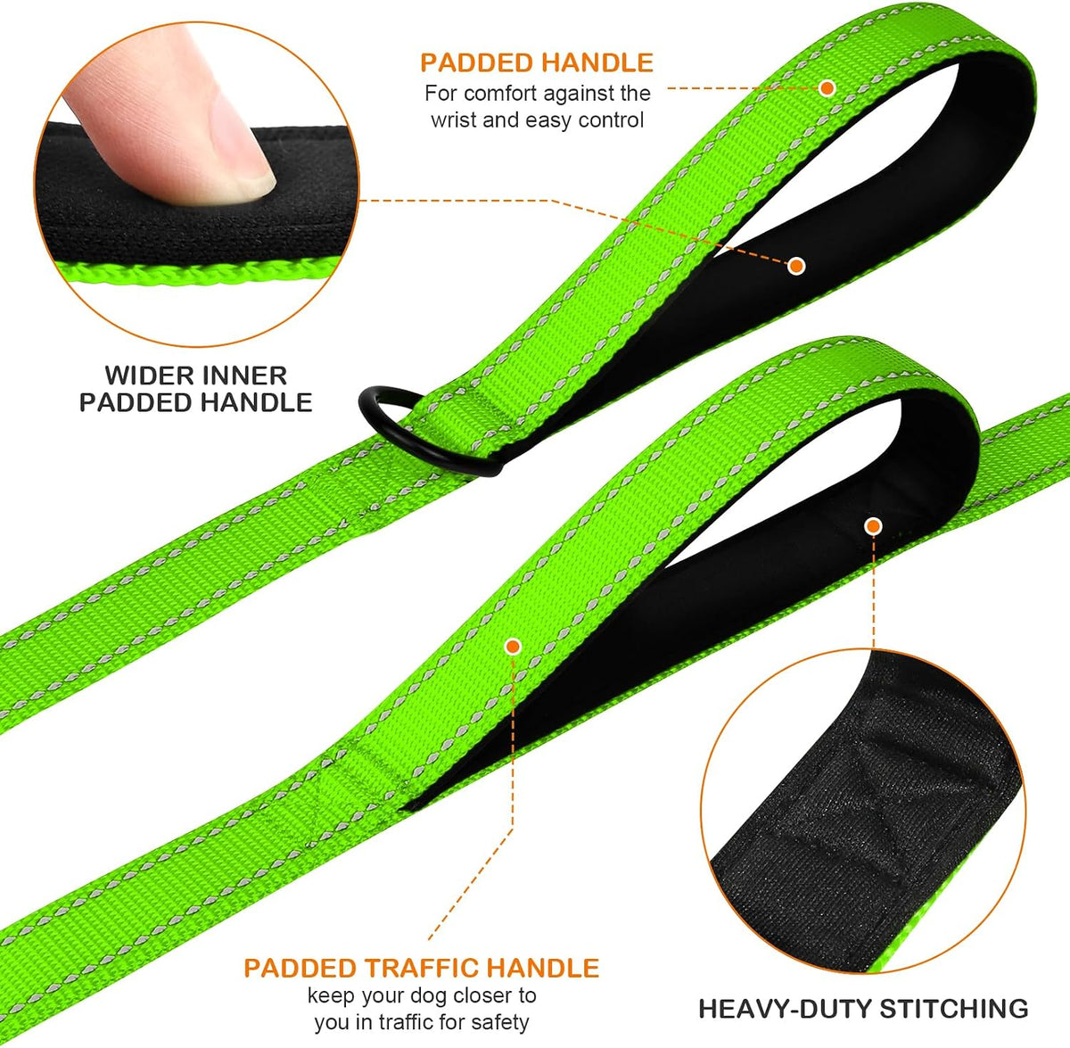 Joytale Reflective Dog Leash for Medium & Large Dogs - 6 ft 2 Handle / Green - image 2