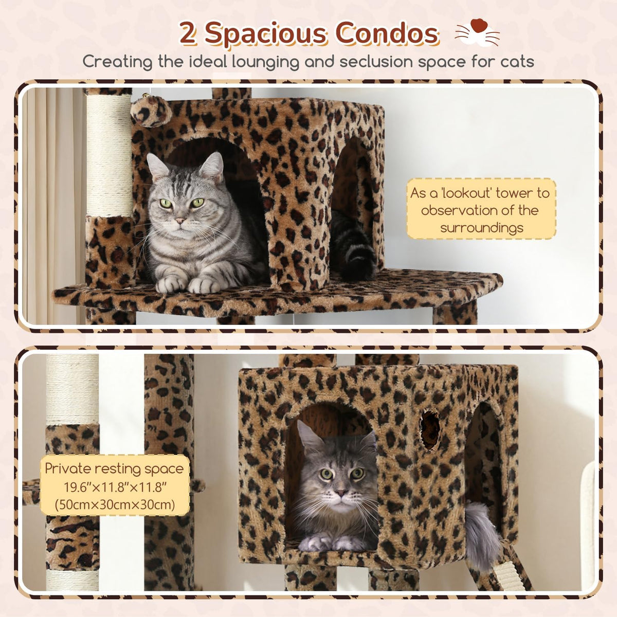 Globlazer F70 Pro Heavy Duty Cat Tree Tower for Indoor Cats Large - Leopard Print / XL - image 3