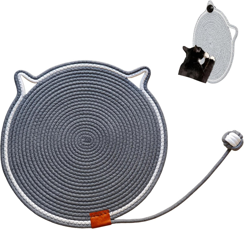 Cat Scratcher Mat 16.9'' Round Natural Cotton Rope Double-Sided - Dark Grey