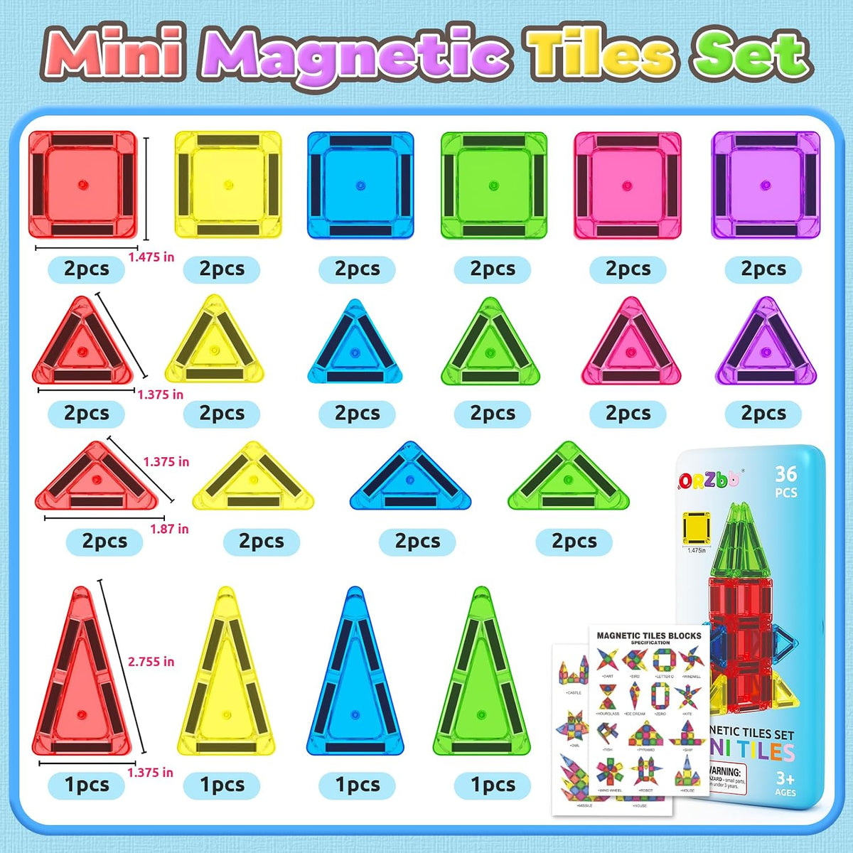 Magnetic Tiles Mini Travel Toddler Set - Color-5 - image 3