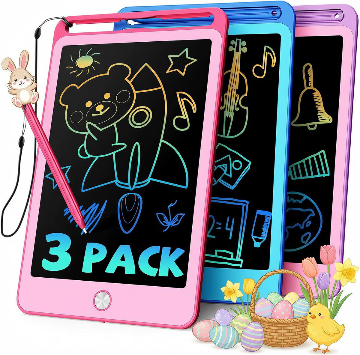 TEKFUN 3 Pack LCD Writing Tablet for Kids, Educational Kids - Blue+pink+purple / 8.5 inch / 3