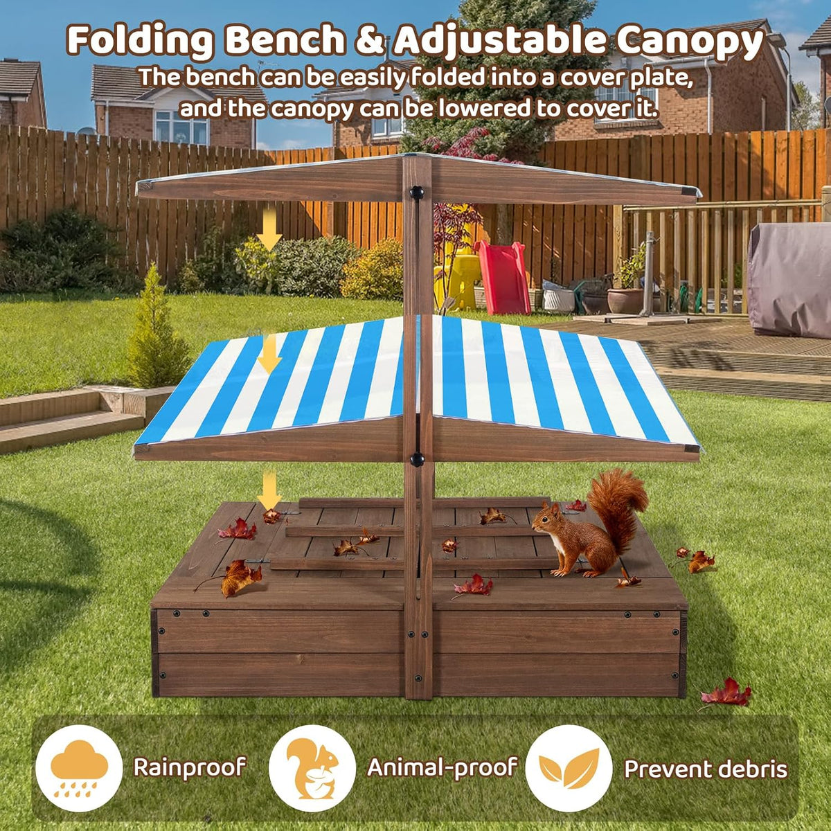 Agitree Wooden Sandbox with Lid and Canopy for Kids Ages 3-8 - Brown - image 4