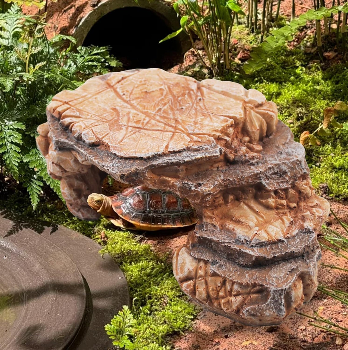 Turtle Basking Platform,Resin Bearded Dragon Basking Platform Reptile Habitat Cave Climbing Ramp - hideout / Yellowish-brown - image 4