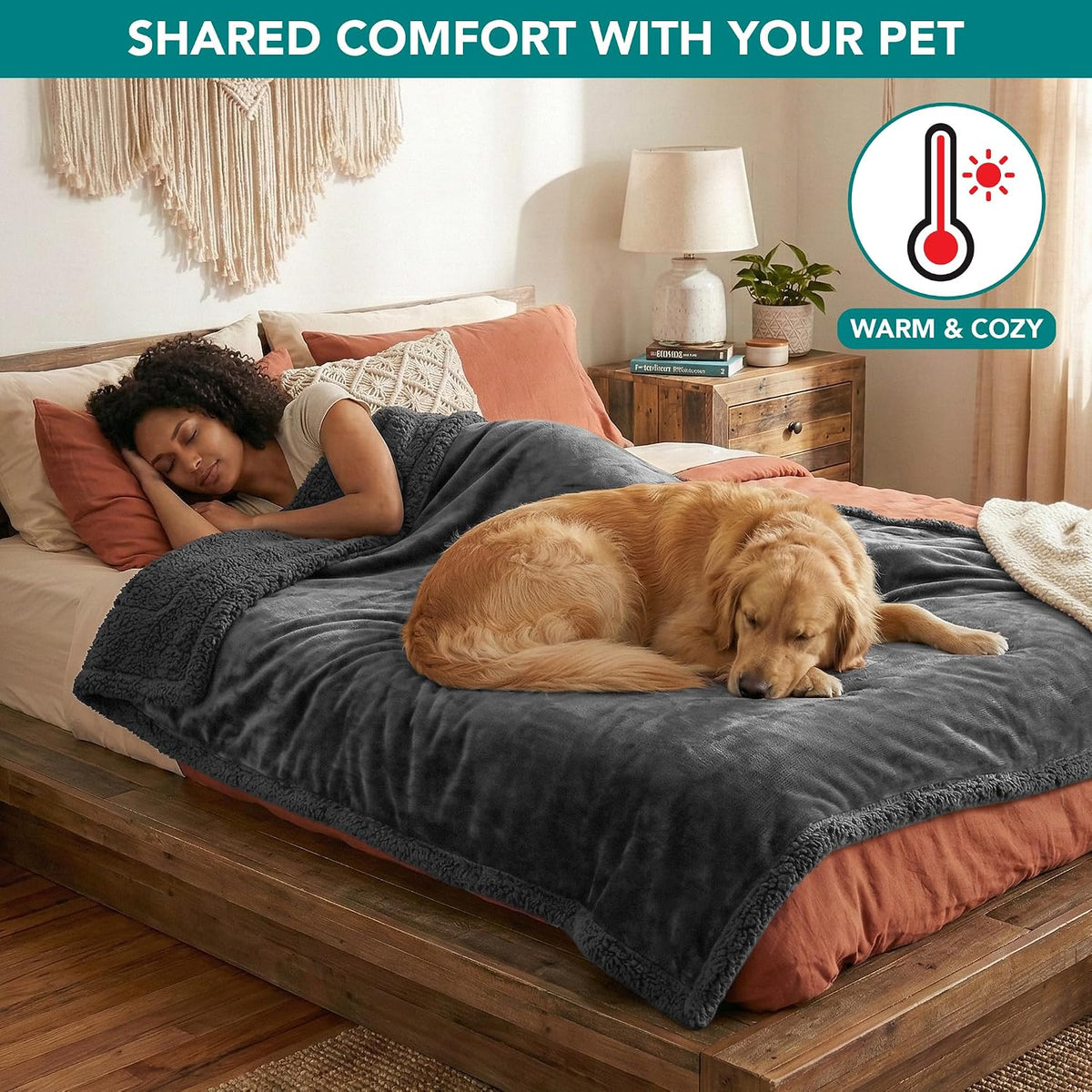 PetAmi 60x80 waterproof dog blanket with reversible fleece and sherpa sides covering a couch - view 4
