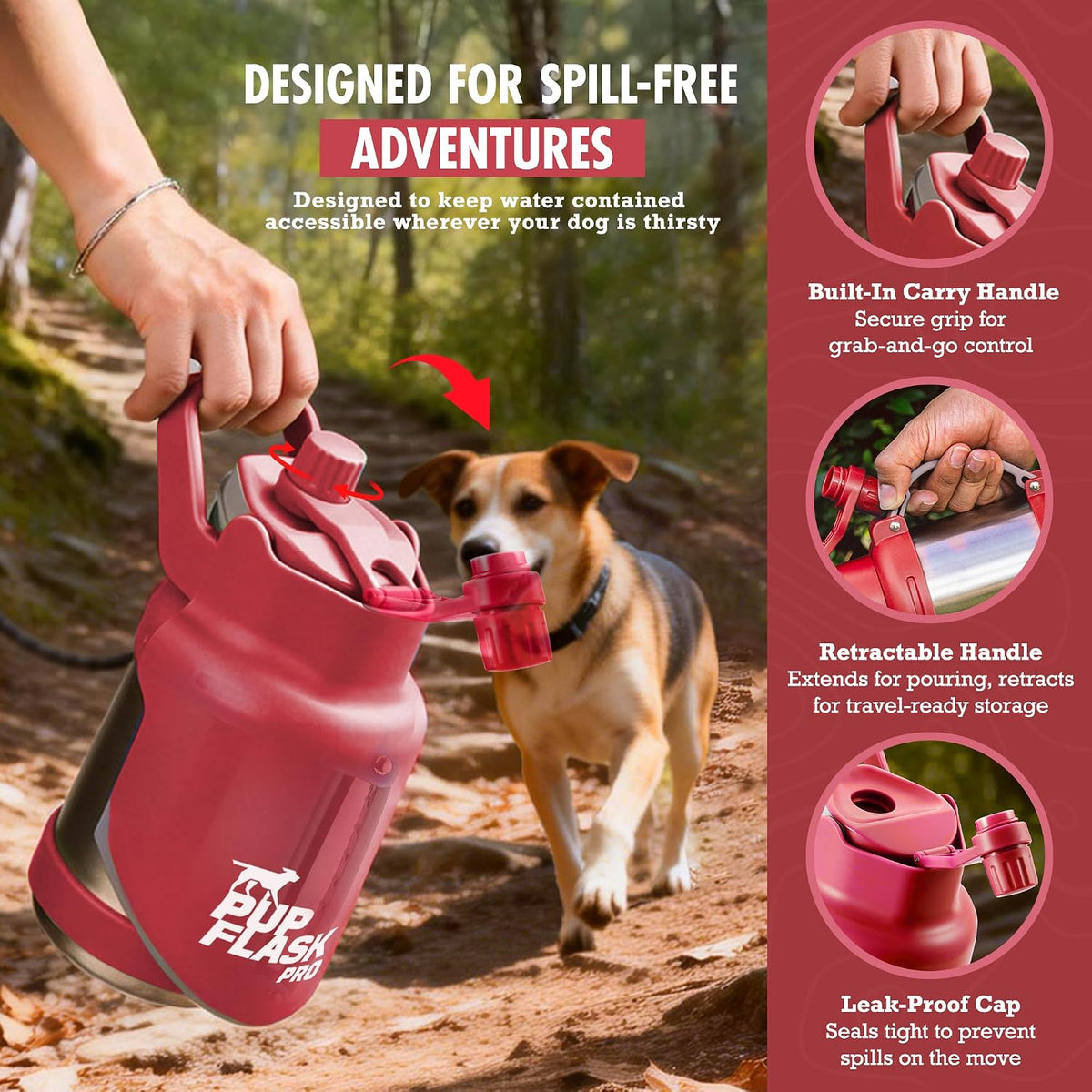 PupFlask Pro Portable Insulated Dog Water Bottle - Red / 50 Ounce - image 3