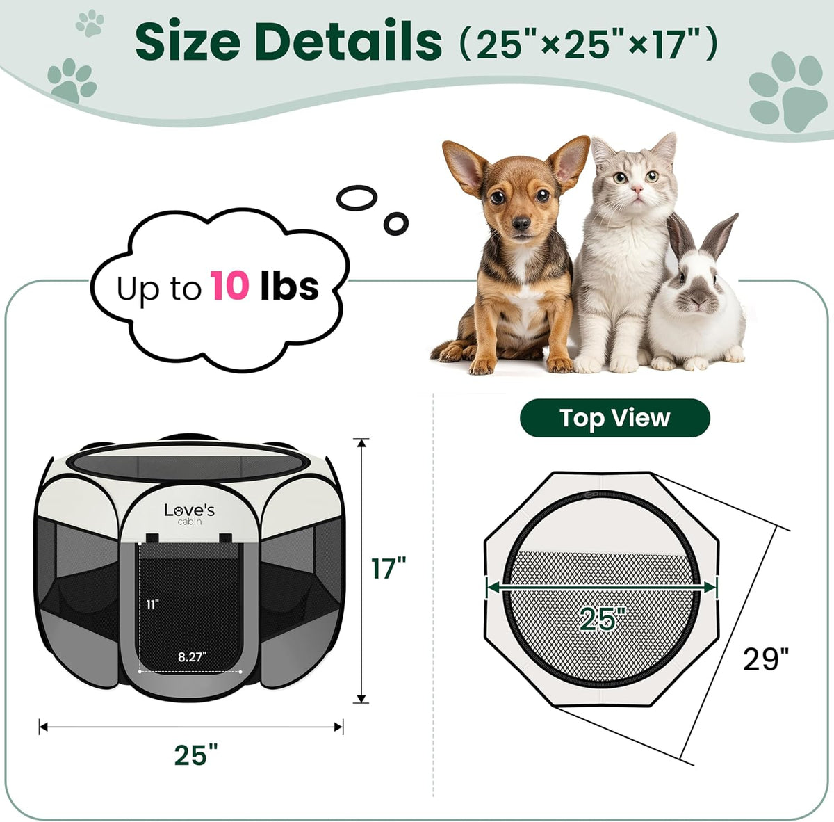 Love's cabin Pet Puppy Dog Playpen - Gray / 25.0"L x 25.0"W x 17.0"H - image 3