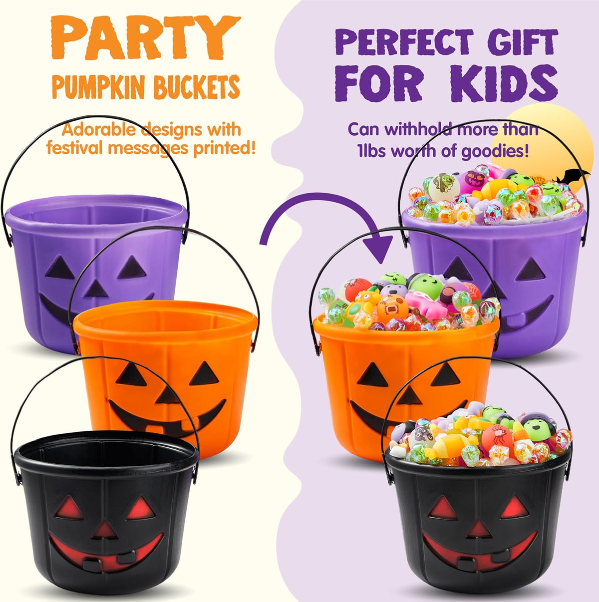 JOYIN 6 pack Halloween jack o lantern trick or treat pumpkin buckets with handles - view 5