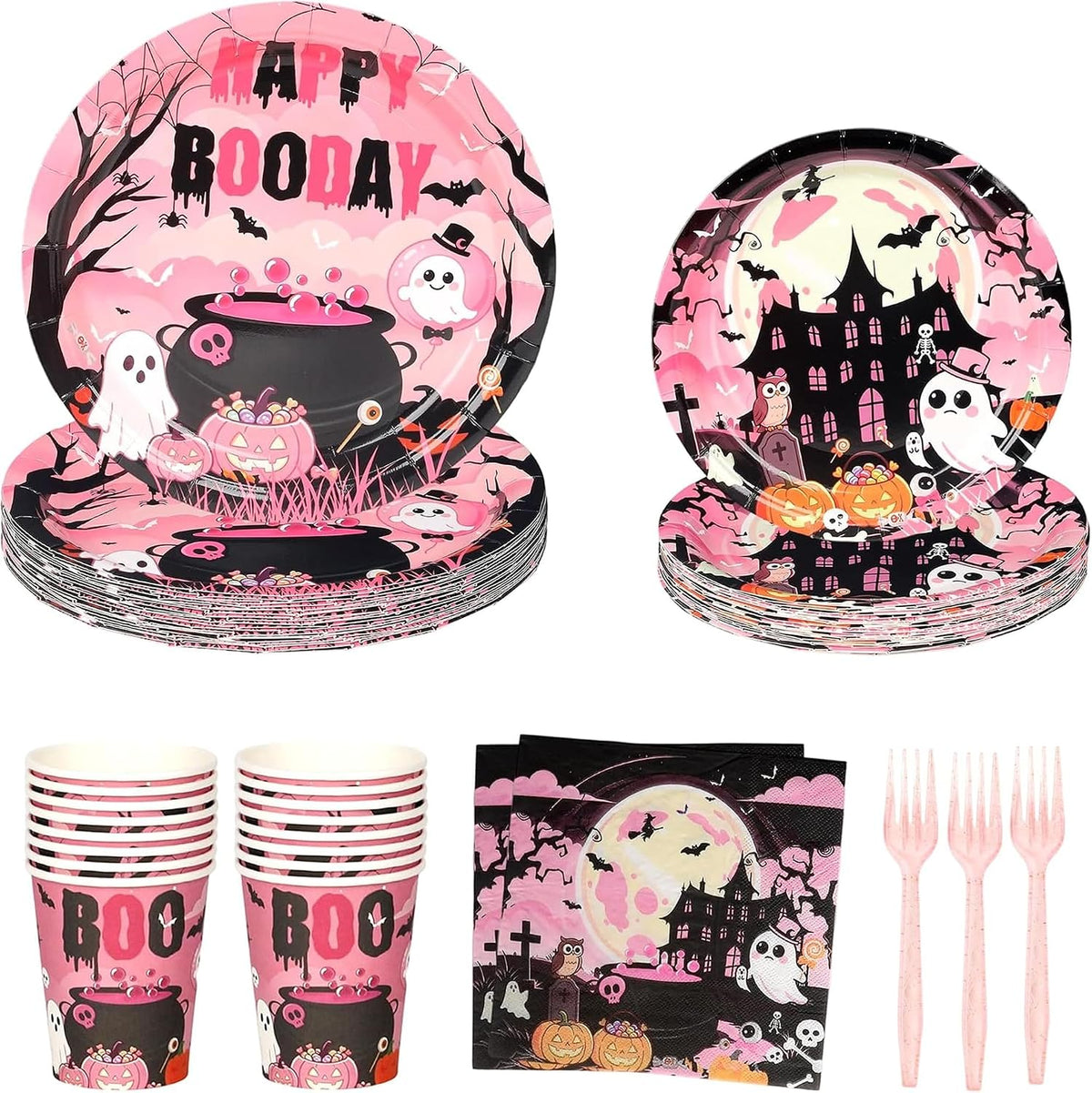 qonimi Halloween plates and napkins set, 75 piece disposable tableware - view 4