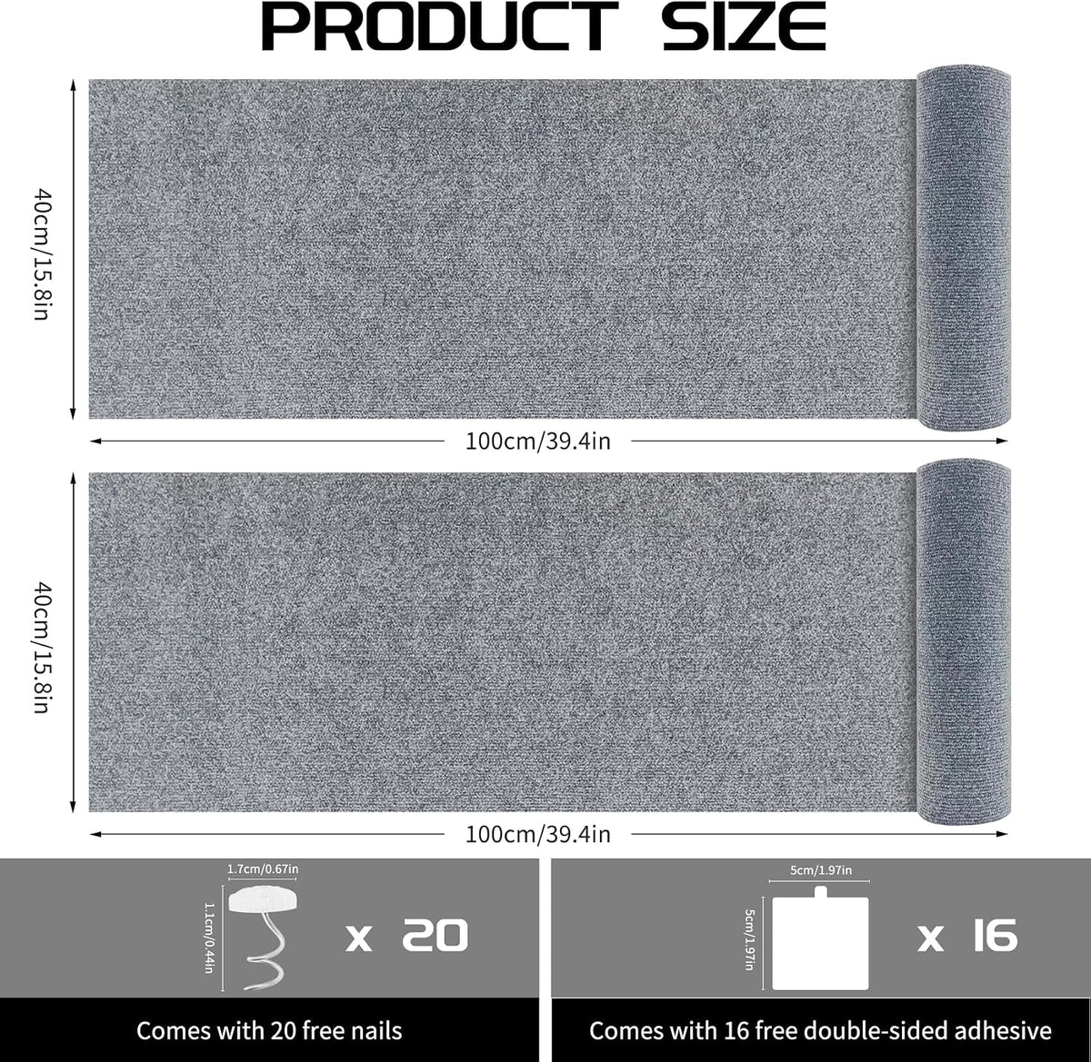 2 Pcs Self-Adhesive Cat Scratch Mat - Light Grey - image 2