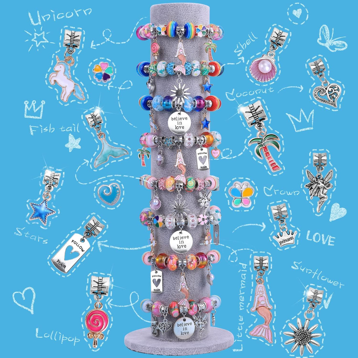 AIPRIDY 150 Pieces Charm Bracelet Making Kit - 72 Pieces Mermaid Aqua - image 2