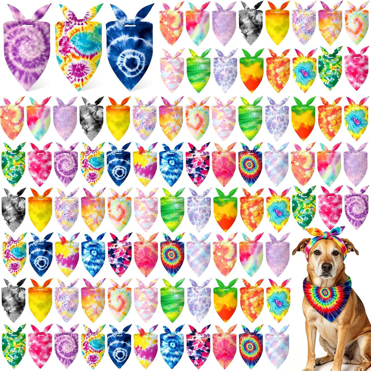Abbylike 100 Pcs Fall Thanksgiving Dog Bandanas Bulk - Tie-dye / 25.6 x 17.7 x 17.7 Inch