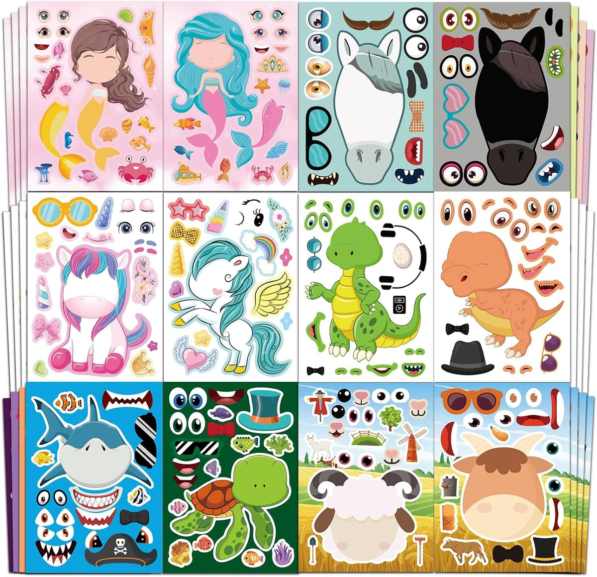 30 Unicorn Make-a-Face Sticker Sheets for Kids – Fun for Kids & Family - 6 Themes