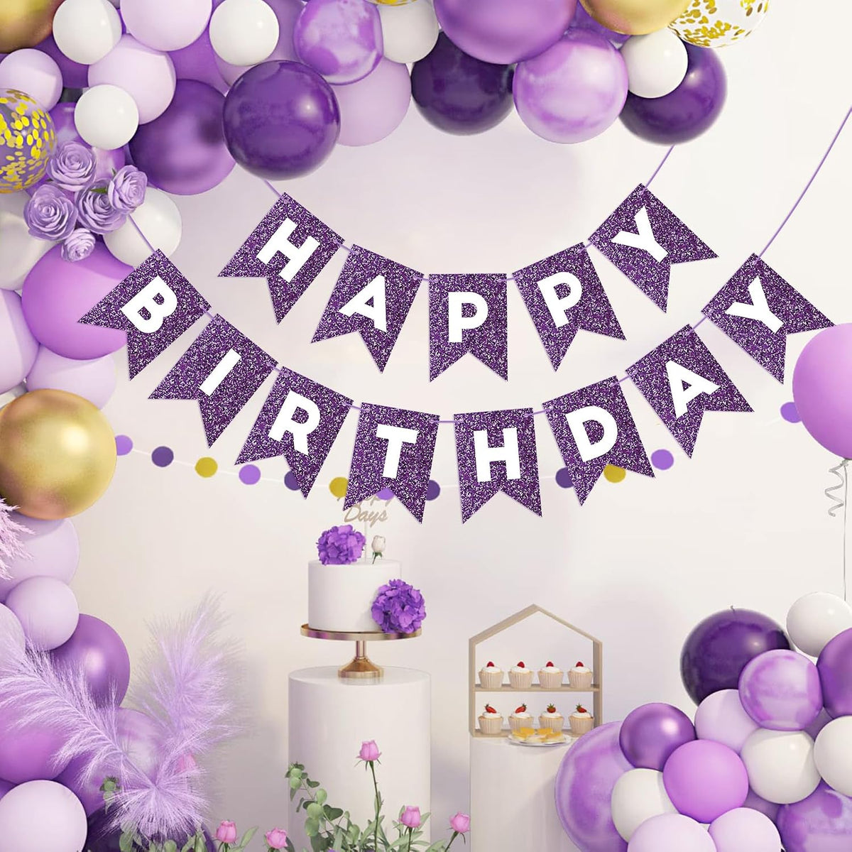 Orange Happy Birthday Banner Birthday Sign for Backdrop Happy - Purple - image 3