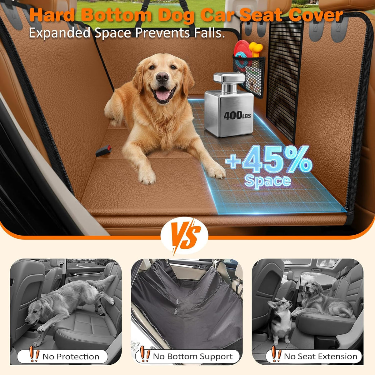 URPOWER Dog Car Seat Cover for Back Seat - Brown / XL - 60" Length - image 2