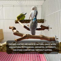 5PCS Bird Perch Stand Natural Wooden Parrot Stand Branch,3 Grape Wood Perch,2 Stand,Paw Grinding Fork Parakeet Chewing Stick Exercise Training Branches for Cockatiels,Small Medium Birds