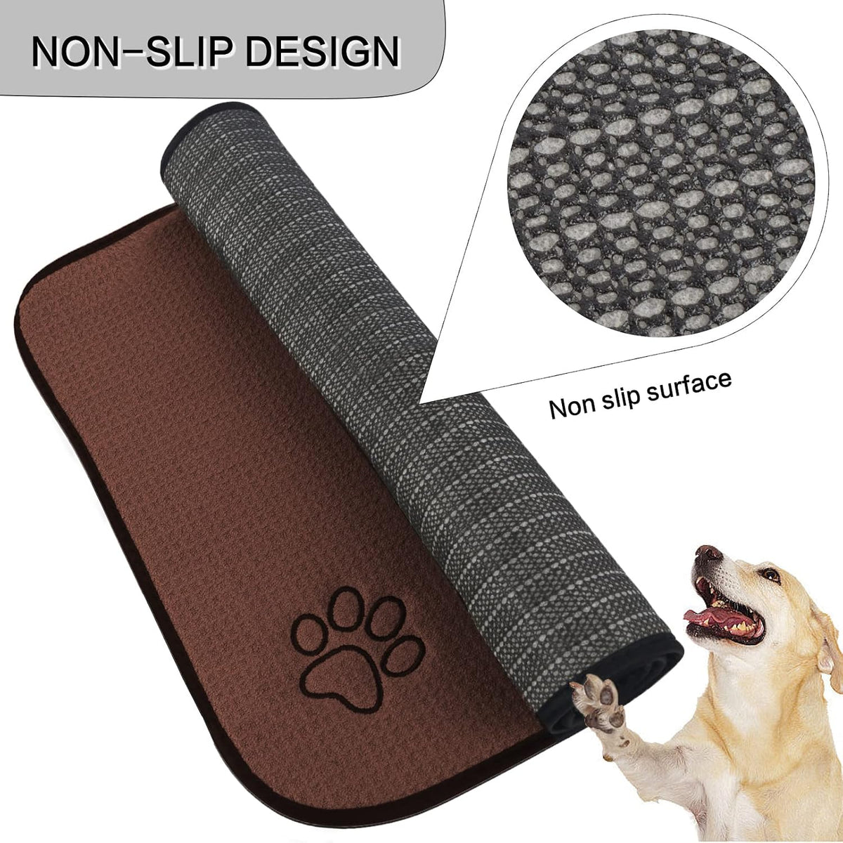 Dog Food Bowl Mat Pet Feeding Mat for Food Water 14.2x24In Grey – Essentials for Dogs - Brown Rectangle / 24"L x 14.2"W - image 3