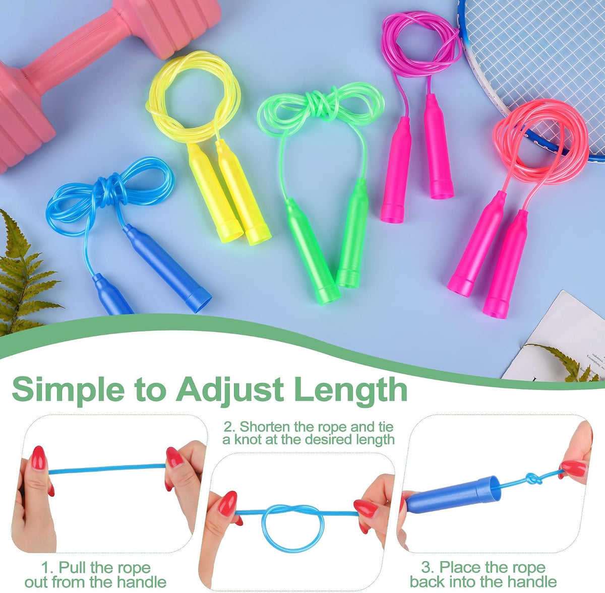 Elcoho kids jump rope set, 36 colorful adjustable skipping ropes with plastic handles - view 12