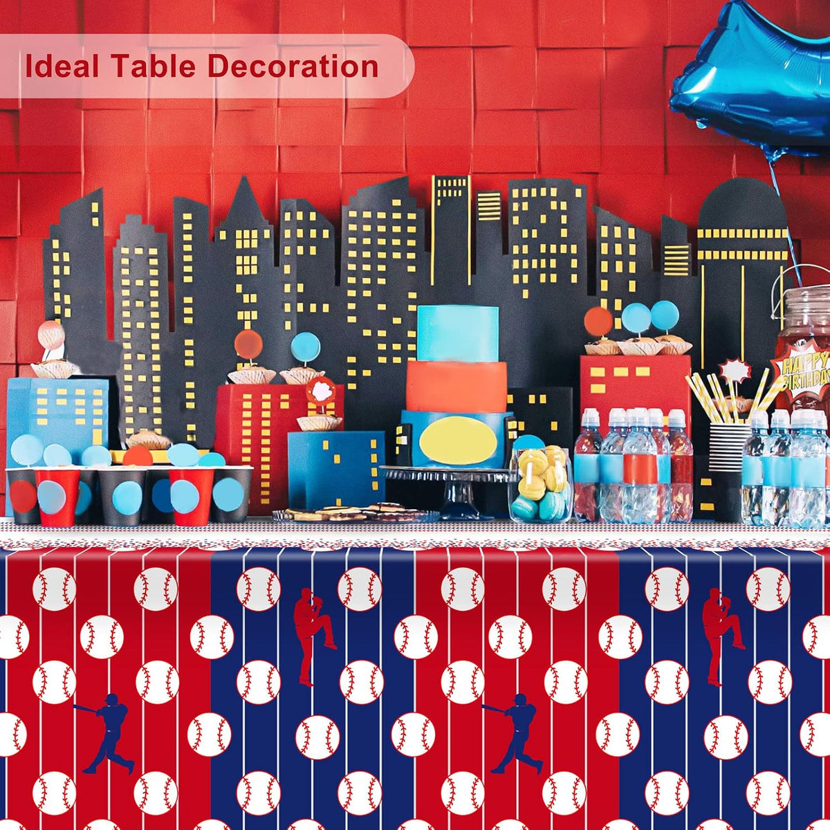 durony 2 Pieces Halloween Candy Corn Disposable Tablecloths 108 x 54 - 2 / Baseball - image 4