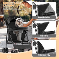 Magshion Compact Pet Stroller for Small-Medium Dogs/Cats up to 22lbs, 4-Wheel Lightweight Umbrella Shaped Portable Puppy Travel Jogger with Breathable Mesh, Cup Holder & Rear Storage, Black