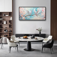 Large White Dove Flower Wall Art for Living Room, Framed Oversized Pigeon Cherry Blossom Wall Decor Nature Canvas Painting Modern Artwork for Living Room Bathroom Bedroom Office Dining Room 60"x30"