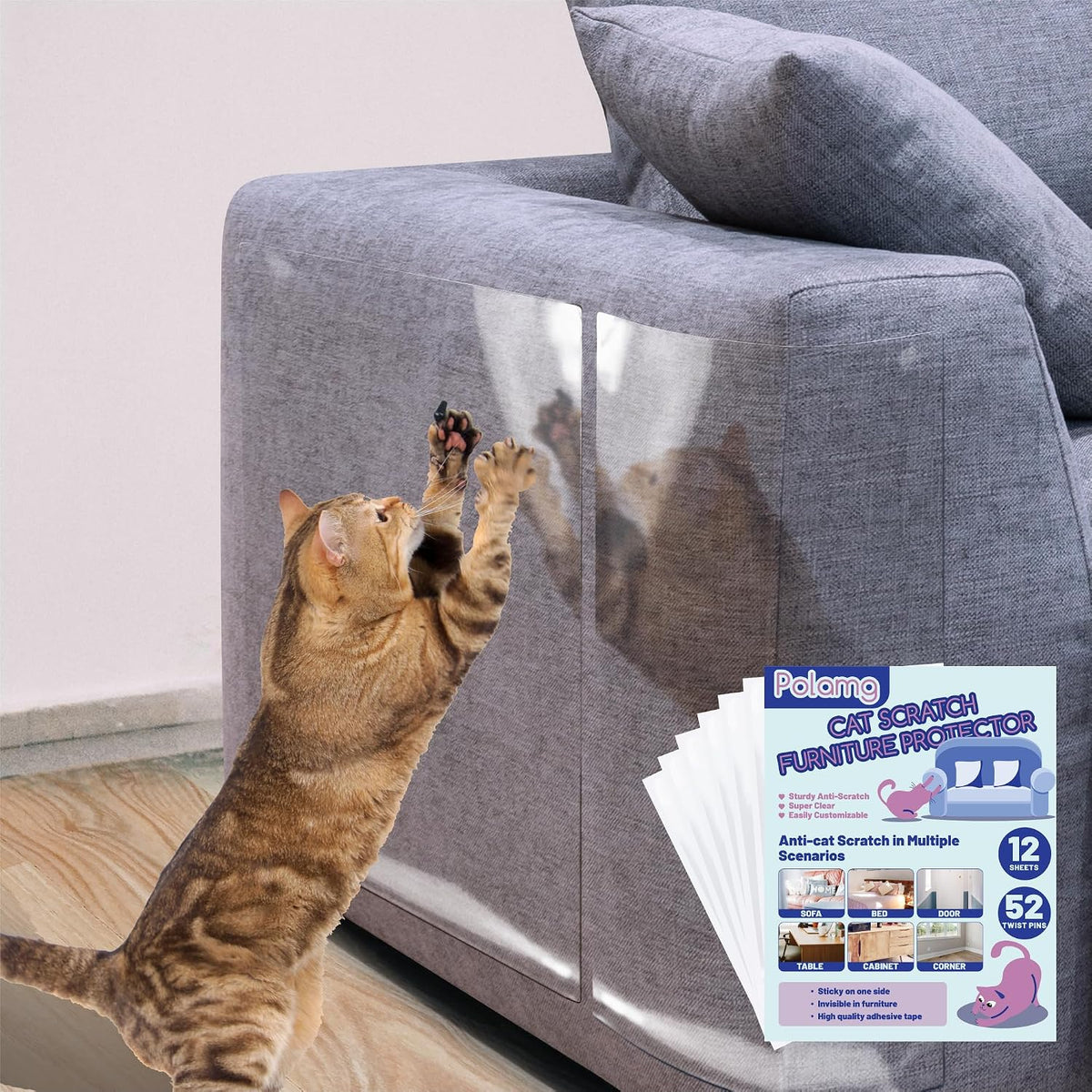 Polamg Cat Scratch Furniture Protector - 12P + 52 pins