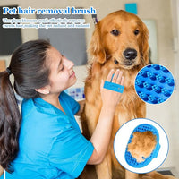 Dog Grooming Brush, Lilpep Pet Shampoo Bath Brush Soothing Massage Rubber Comb with Adjustable Ring Handle for Long Short Haired Dogs and Cats (Blue, set)