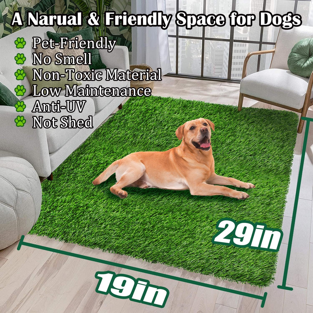 GLOBREEN 34" x 23" Fake Grass Pee Pad for Dogs Potty Training Turf - Green-01 / 19x29 Inch - image 3