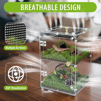 Large Jumping Spider Enclosure, 2 in 1 Acrylic Reptile Terrarium for Praying Mantis,Arboreal Tarantula,Frogs,Snails, 12"*8"*8" Breeding Habitat with Front & Top Opening Doors and Vent Holes